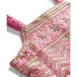 Babyhug Net Woven Sleeveless Lehenga Choli Set With Sequin Detailing & Dupatta - Green & Pink