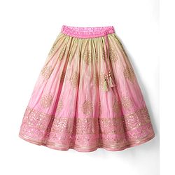 Babyhug Net Woven Sleeveless Lehenga Choli Set With Sequin Detailing & Dupatta - Green & Pink