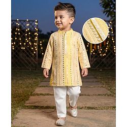 Babyhug Georgette Woven Full Sleeves Sequenced Embroidered Kurta & Pyjama Set - Yellow