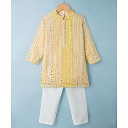 Babyhug Georgette Woven Full Sleeves Sequenced Embroidered Kurta & Pyjama Set - Yellow