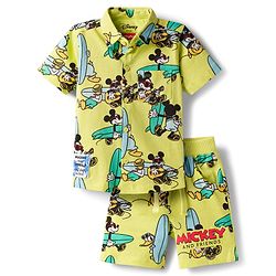 Babyhug Disney Single Jersey Knit Half Sleeves Shirt & Shorts Co-ord Set With Mickey Mouse Graphics - Multicolor