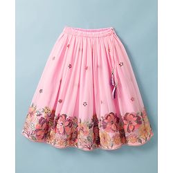Babyhug Georgette Woven Half Sleeves Lehenga Choli Set With Floral Embroidery & Dupatta - Pink