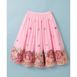 Babyhug Georgette Woven Half Sleeves Lehenga Choli Set With Floral Embroidery & Dupatta - Pink