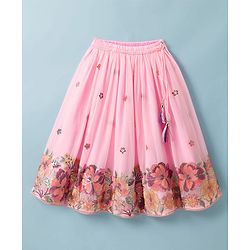 Babyhug Georgette Woven Half Sleeves Lehenga Choli Set With Floral Embroidery & Dupatta - Pink