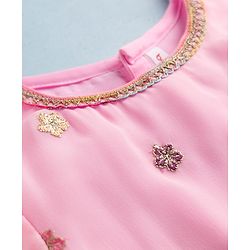Babyhug Georgette Woven Half Sleeves Lehenga Choli Set With Floral Embroidery & Dupatta - Pink