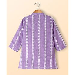 Babyhug Woven Full Sleeves Kurta Dhoti Set with Schiffli Detailing - Lavender