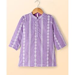 Babyhug Woven Full Sleeves Kurta Dhoti Set with Schiffli Detailing - Lavender