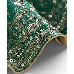 Babyhug Brocade Woven Half Sleeves Lehenga Choli Set With Floral Embroidery Sequin Detailing & Dupatta - Teal Blue
