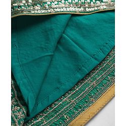 Babyhug Brocade Woven Half Sleeves Lehenga Choli Set With Floral Embroidery Sequin Detailing & Dupatta - Teal Blue