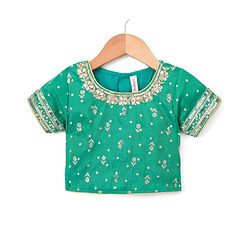 Babyhug Brocade Woven Half Sleeves Lehenga Choli Set With Floral Embroidery Sequin Detailing & Dupatta - Teal Blue