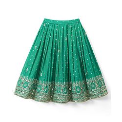 Babyhug Brocade Woven Half Sleeves Lehenga Choli Set With Floral Embroidery Sequin Detailing & Dupatta - Teal Blue