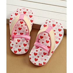 Cute Walk by Babyhug Back Strap Flip Flop With Hearts Print - Pink & White