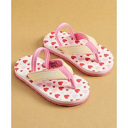 Cute Walk by Babyhug Back Strap Flip Flop With Hearts Print - Pink & White