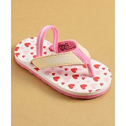 Cute Walk by Babyhug Back Strap Flip Flop With Hearts Print - Pink & White