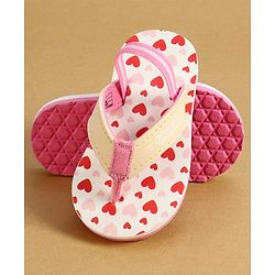 Cute Walk by Babyhug Back Strap Flip Flop With Hearts Print - Pink & White