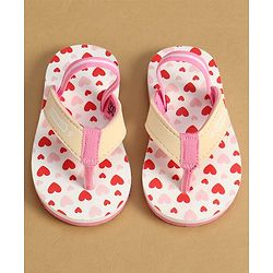 Cute Walk by Babyhug Back Strap Flip Flop With Hearts Print - Pink & White