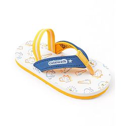 Cute Walk by Babyhug Animals Printed Flip Flops with Back Strap - White & Blue