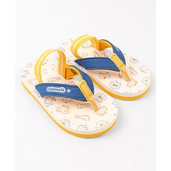 Cute Walk by Babyhug Animals Printed Flip Flops with Back Strap - White & Blue
