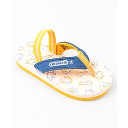 Cute Walk by Babyhug Animals Printed Flip Flops with Back Strap - White & Blue