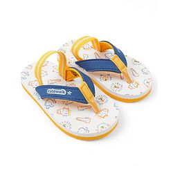 Cute Walk by Babyhug Animals Printed Flip Flops with Back Strap - White & Blue