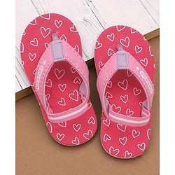 Cute Walk by Babyhug Hearts Printed Flip Flops with Back Strap - Fuchsia
