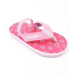 Cute Walk by Babyhug Hearts Printed Flip Flops with Back Strap - Fuchsia