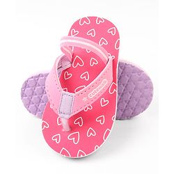 Cute Walk by Babyhug Hearts Printed Flip Flops with Back Strap - Fuchsia