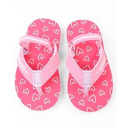 Cute Walk by Babyhug Hearts Printed Flip Flops with Back Strap - Fuchsia