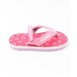 Cute Walk by Babyhug Hearts Printed Flip Flops with Back Strap - Fuchsia