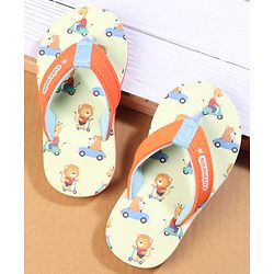 Cute Walk by Babyhug Flip Flops with Lion Print - Orange & Mustard