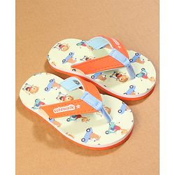 Cute Walk by Babyhug Flip Flops with Lion Print - Orange & Mustard
