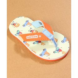 Cute Walk by Babyhug Flip Flops with Lion Print - Orange & Mustard