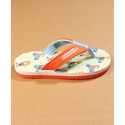 Cute Walk by Babyhug Flip Flops with Lion Print - Orange & Mustard