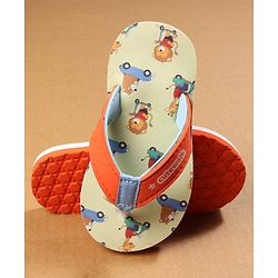 Cute Walk by Babyhug Flip Flops with Lion Print - Orange & Mustard