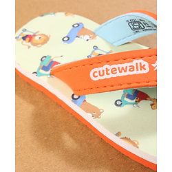 Cute Walk by Babyhug Flip Flops with Lion Print - Orange & Mustard