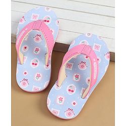 Cute Walk by Babyhug Slip On  Flip Flops with Berry & Floral Print - Pink & Blue