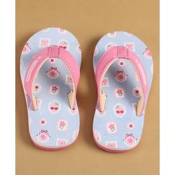 Cute Walk by Babyhug Slip On  Flip Flops with Berry & Floral Print - Pink & Blue