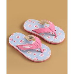 Cute Walk by Babyhug Slip On  Flip Flops with Berry & Floral Print - Pink & Blue