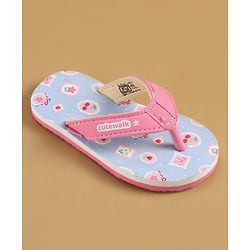 Cute Walk by Babyhug Slip On  Flip Flops with Berry & Floral Print - Pink & Blue