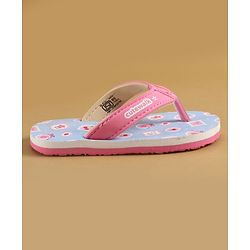 Cute Walk by Babyhug Slip On  Flip Flops with Berry & Floral Print - Pink & Blue