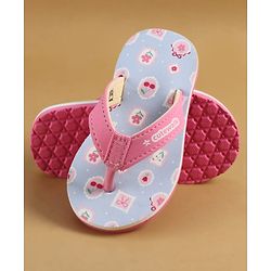 Cute Walk by Babyhug Slip On  Flip Flops with Berry & Floral Print - Pink & Blue