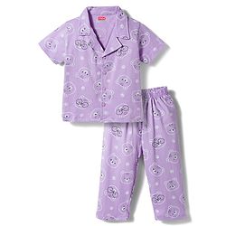 Babyhug Cotton Knit Half Sleeves Shirt & Pyjama Co-ord Night Suit With Teddy Bear Print - Lavender