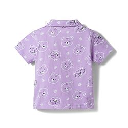 Babyhug Cotton Knit Half Sleeves Shirt & Pyjama Co-ord Night Suit With Teddy Bear Print - Lavender