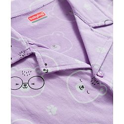 Babyhug Cotton Knit Half Sleeves Shirt & Pyjama Co-ord Night Suit With Teddy Bear Print - Lavender