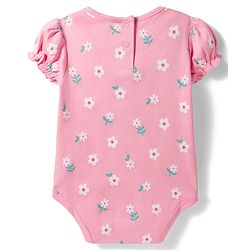 Babyhug 100% Cotton Knit Half Puffed Sleeves Floral Printed Onesie with Hairband - Light Pink