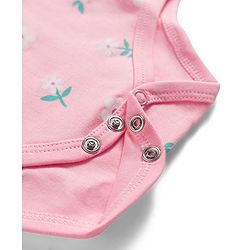 Babyhug 100% Cotton Knit Half Puffed Sleeves Floral Printed Onesie with Hairband - Light Pink
