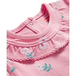 Babyhug 100% Cotton Knit Half Puffed Sleeves Floral Printed Onesie with Hairband - Light Pink