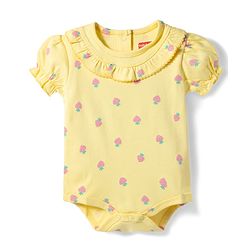 Babyhug 100% Cotton Knit Half Puffed Sleeves Strawberry Printed Onesie with Hairband - Yellow