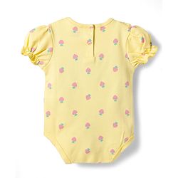 Babyhug 100% Cotton Knit Half Puffed Sleeves Strawberry Printed Onesie with Hairband - Yellow