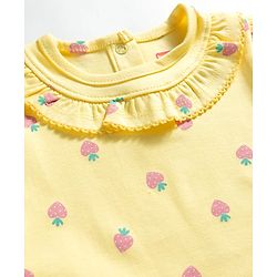Babyhug 100% Cotton Knit Half Puffed Sleeves Strawberry Printed Onesie with Hairband - Yellow